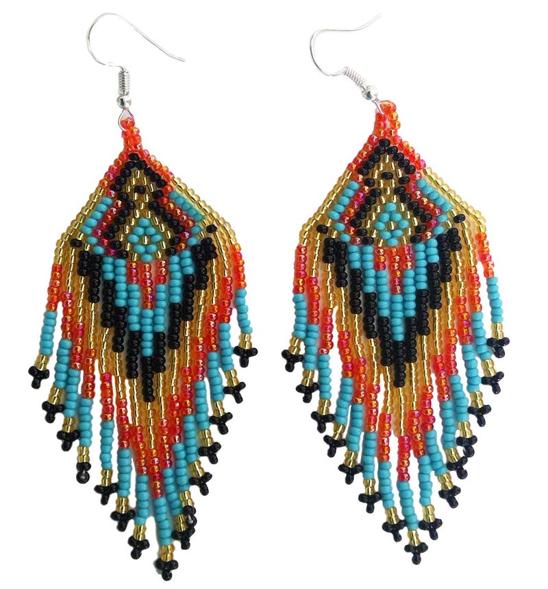 BeadsCorner Southwestern Geometric Pattern Glass Seed Beaded Earrings Handmade (Tribal Multicolor) - Image 1